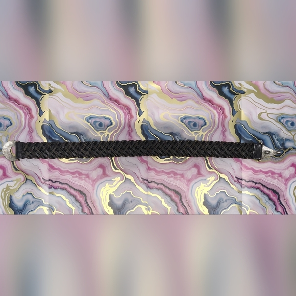 Pewter Hook Deco- Goth Stretchy Braided Black Leather Belt - Picture 7 of 9